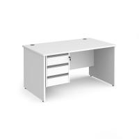 Contract 25 straight desk with 3 drawer silver pedestal and panel leg 1400mm x 800mm - white