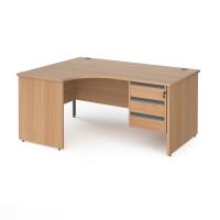 Contract 25 left hand ergonomic desk with 3 drawer graphite pedestal and panel leg 1600mm - beech