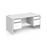 Contract 25 straight desk with 2 and 2 drawer silver pedestals and panel leg 1600mm x 800mm - white
