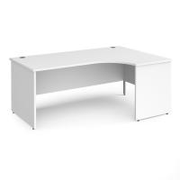 Contract 25 right hand ergonomic desk with panel ends and silver corner leg 1800mm - white