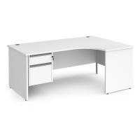 Contract 25 right hand ergonomic desk with 2 drawer silver pedestal and panel leg 1800mm - white