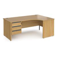 Contract 25 right hand ergonomic desk with 3 drawer graphite pedestal and panel leg 1800mm - oak