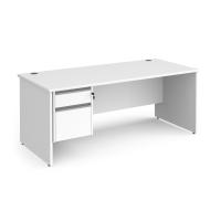 Contract 25 straight desk with 2 drawer silver pedestal and panel leg 1800mm x 800mm - white
