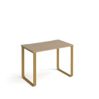 Cairo straight desk 1000mm x 600mm with sleigh frame legs - brass frame, oak top