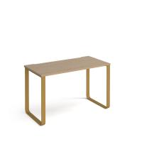 Cairo straight desk 1200mm x 600mm with sleigh frame legs - brass frame, oak top
