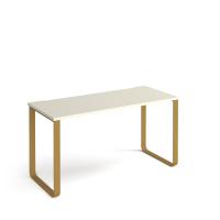 Cairo straight desk 1400mm x 600mm with sleigh frame legs - brass frame, white top