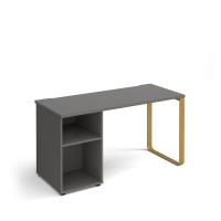 Cairo straight desk 1400mm x 600mm with sleigh frame leg and support pedestal - brass frame, grey top