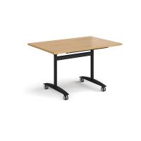 Rectangular deluxe fliptop meeting table with black frame 1200mm x 800mm - oak