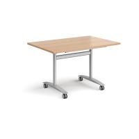 Rectangular deluxe flip top meeting table with silver frame 1200mm x 800mm - beech