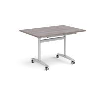 Rectangular deluxe flip top meeting table with silver frame 1200mm x 800mm - grey oak