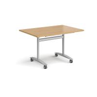 Rectangular deluxe fliptop meeting table with silver frame 1200mm x 800mm - oak