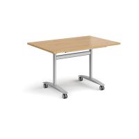 Rectangular deluxe flip top meeting table with silver frame 1200mm x 800mm - oak