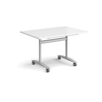 Rectangular deluxe flip top meeting table with silver frame 1200mm x 800mm - white