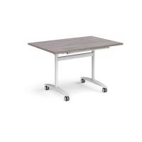 Rectangular deluxe flip top meeting table with white frame 1200mm x 800mm - grey oak