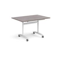 Rectangular deluxe fliptop meeting table with white frame 1200mm x 800mm - grey oak