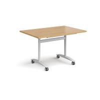 Rectangular deluxe flip top meeting table with white frame 1200mm x 800mm - oak