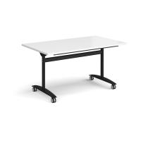 Rectangular deluxe flip top meeting table with black frame 1400mm x 800mm - white