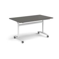 Rectangular deluxe flip top meeting table with white frame 1400mm x 800mm - Onyx Grey