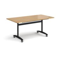 Rectangular deluxe fliptop meeting table with black frame 1600mm x 800mm - oak