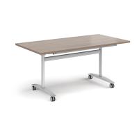 Rectangular deluxe flip top meeting table with silver frame 1600mm x 800mm -Barcelona Walnut