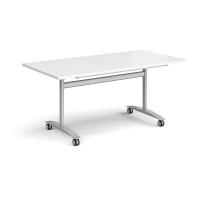 Rectangular deluxe fliptop meeting table with silver frame 1600mm x 800mm - white