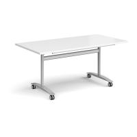 Rectangular deluxe flip top meeting table with silver frame 1600mm x 800mm - white