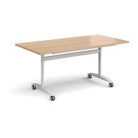 Rectangular deluxe flip top meeting table with white frame 1600mm x 800mm - beech