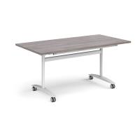 Rectangular deluxe flip top meeting table with white frame 1600mm x 800mm - grey oak