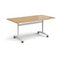 Rectangular deluxe flip top meeting table with white frame 1600mm x 800mm - oak