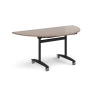 Semi circular deluxe flip top meeting table with black frame 1600mm x 800mm - Barcelona Walnut