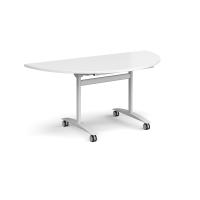 Semi circular deluxe fliptop meeting table with white frame 1600mm x 800mm - white