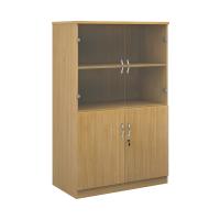 Deluxe combination unit with glass upper doors 1600mm high with 3 shelves - oak