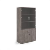 Deluxe combination unit with glass upper doors 2000mm high with 4 shelves - Grey Oak