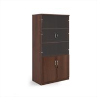 Deluxe combination unit with glass upper doors 2000mm high with 4 shelves - Walnut