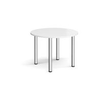 Circular chrome radial leg meeting table 1000mm - white