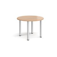 Circular silver radial leg meeting table 1000mm - beech