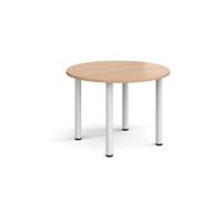 Circular white radial leg meeting table 1000mm - beech