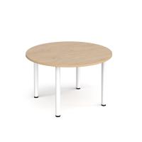 Circular white radial leg meeting table 1200mm x 800mm - Kendal Oak