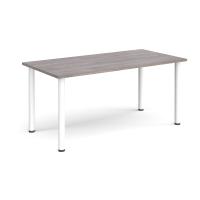 Rectangular white radial leg meeting table 1600mm x 800mm - grey oak