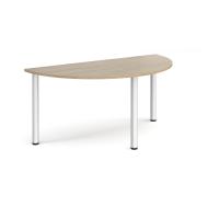 Semi circular silver radial leg meeting table 1600mm x 800mm - Barcelona walnut