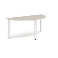 Semi circular silver radial leg meeting table 1600mm x 800mm - Light Grey