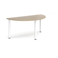 Semi circular white radial leg meeting table 1600mm x 800mm - Barcelona walnut
