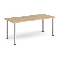 Rectangular chrome radial leg meeting table 1800mm x 800mm - Kendal oak
