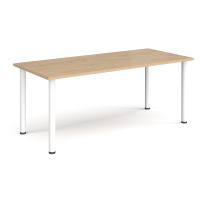 Rectangular white radial leg meeting table 1800mm x 800mm - Kendal oak