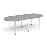 Radial end meeting table 2400mm x 1000mm with 6 chrome radial legs - grey oak