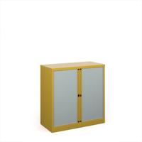 Bisley systems storage low tambour cupboard 1000mm high - sunflower yellow