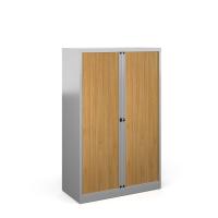 Bisley systems storage medium tambour cupboard 1570mm high - silver with beech doors