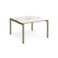 Adapt back to back desks 1200mm x 1200mm - green frame, white top, oak edge