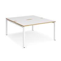 Adapt back to back desks 1400mm x 1600mm - white frame, white top with oak edging
