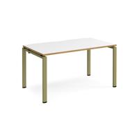Adapt single desk 1400mm x 800mm - green frame, white top, oak edge